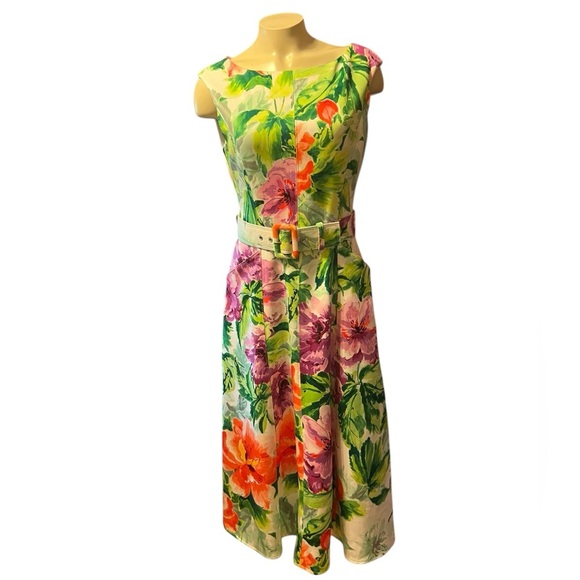 Donna Ricco Green Sundress Short Sleeve Scoop Neck Midi - Picture 3 of 14